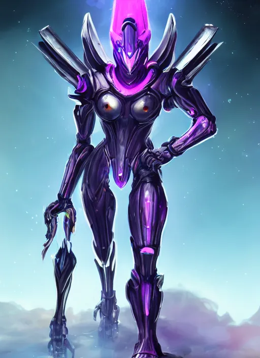 Image similar to cinematic full body, cosmic sized beautiful stunning giant robot mechan hot female dragon goddess, sharp sleek cyborg dragon head, sharp metal ears, smooth purple eyes, smooth fuschia skin, smooth silver armor, nebula, epic proportions, epic scale, macro furry, furry art, dragon art, goddess art, giantess art, warframe, warframe fanart, furaffinity, octane