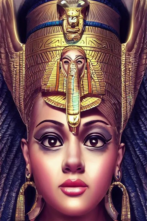 Image similar to a highly detailed beautiful portrait of a egyptian god with facial expression : happy in the style of artgerm.