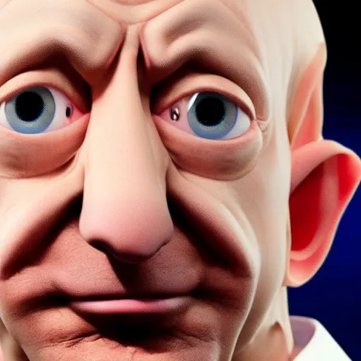 Image similar to Jeff Bezos as Dobby, pointy ears, looking scared, 4k movie shot,
