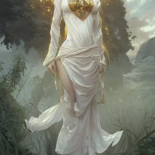 Image similar to white Maiden, highly detailed, digital painting, artstation, concept art, sharp focus, illustration, art by artgerm and greg rutkowski and alphonse mucha