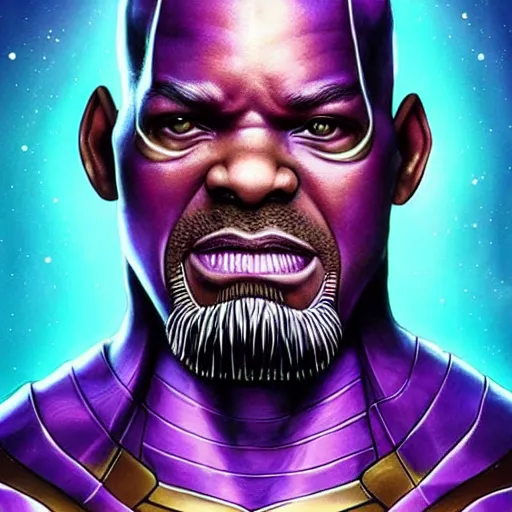 Image similar to will smith as thanos by ross tran