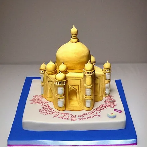 Prompt: Award winning photo 35mm of a cake that is made of a varieaty of cheese in the shape of the taj mahal, tha cake is in the shape of the taj mahal, all the cake structure is made of cheese and in format of the taj mahal