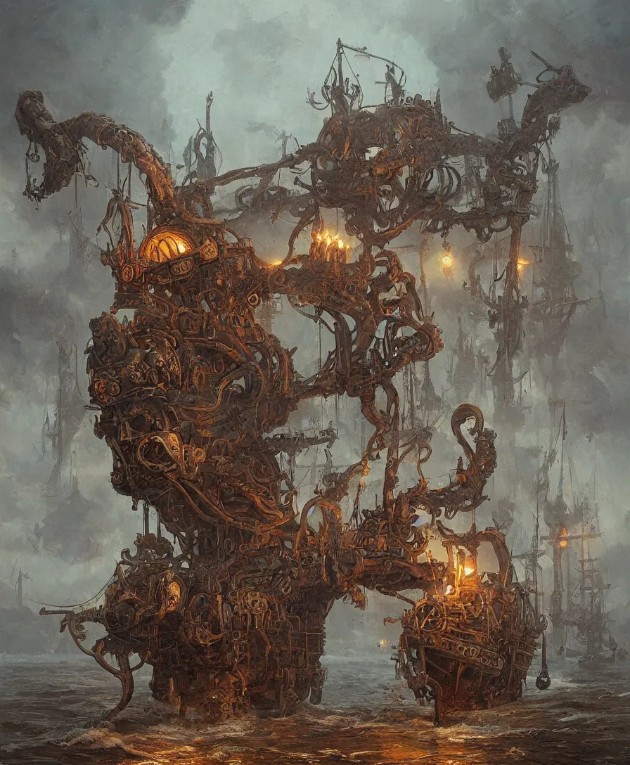 Image similar to skull and bones, illustrated by Simon Stålenhag and Gaston Bussiere, intricate, ultra detailed, photorealistic, trending on artstation