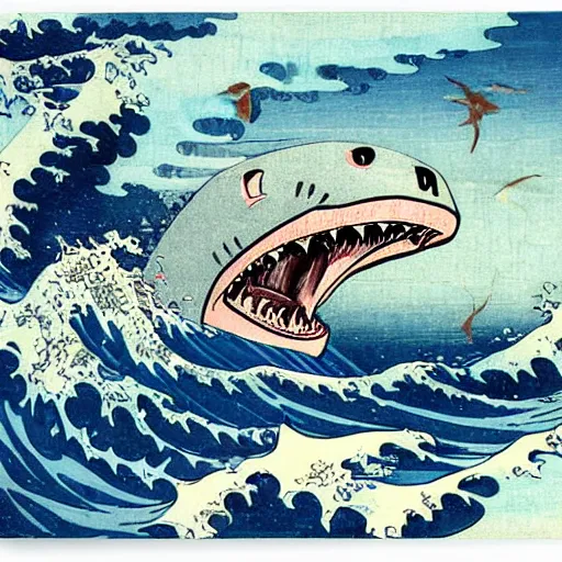 Prompt: shark attack by hokusai