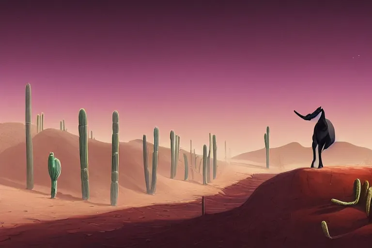 Image similar to a photo of a dystopian desert with loots of Cacti, sandy colours, sandy green, sandy, sandy beige, sobbing sad black silhouette of a person, cantered, by Cyril Rolando, trending on DeviantArt, desolated, dark, 8k resolution, rendered in Zbrush, simplistic