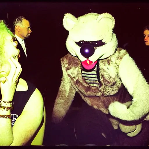 Image similar to David Lynch hanging out with fursuiters at a furry convention, 35 mm, film photo