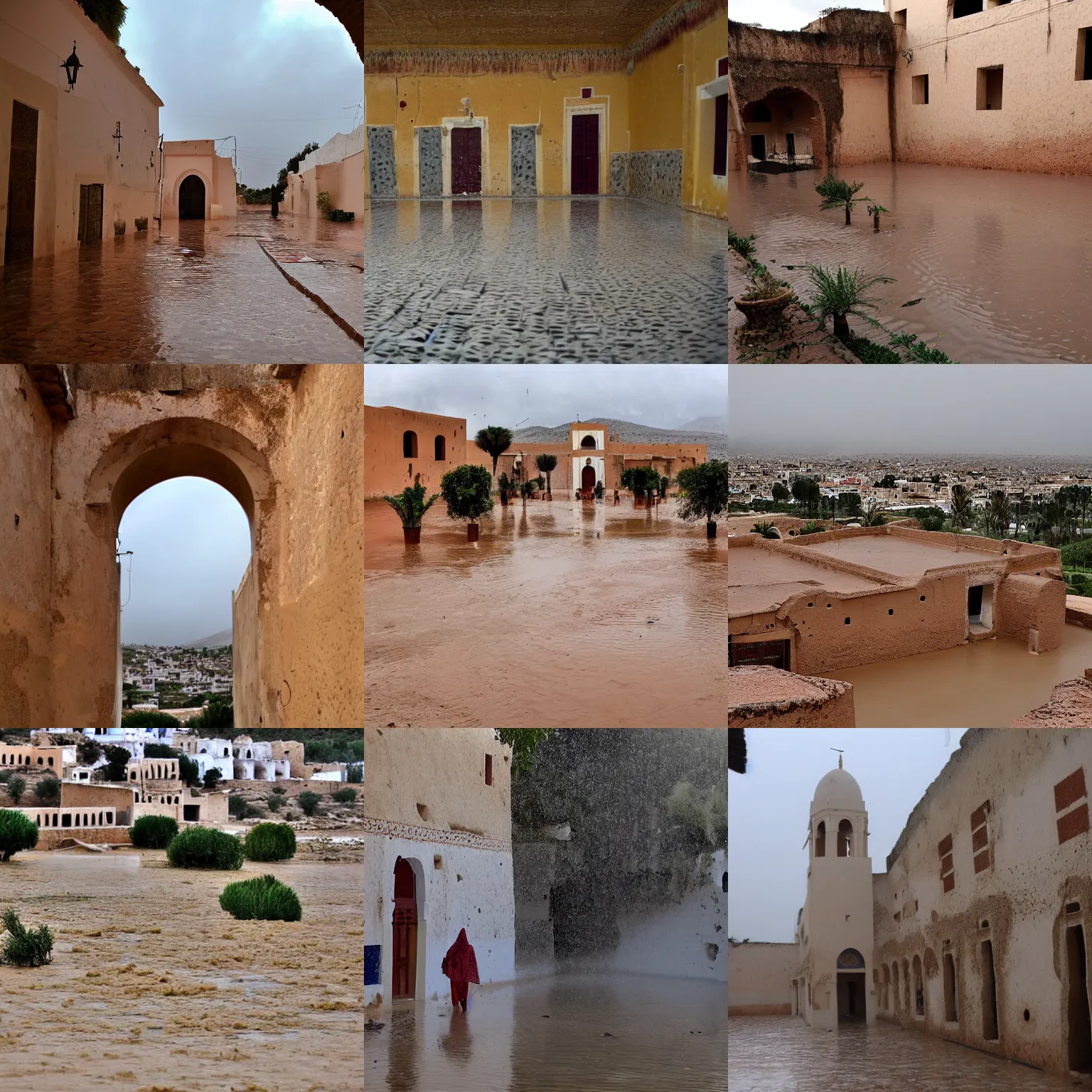 Prompt: heavy monsoon rains in ksar haddada in tunisia