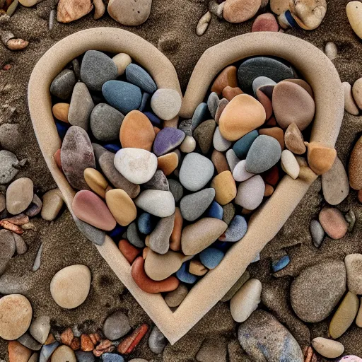 Prompt: a beach of heart pebbles, award winning photography, 4k