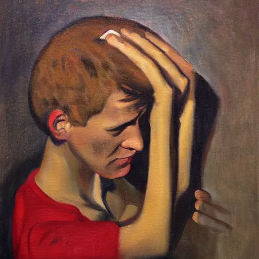 Prompt: A Python programmer's despair, oil on canvas, 1951