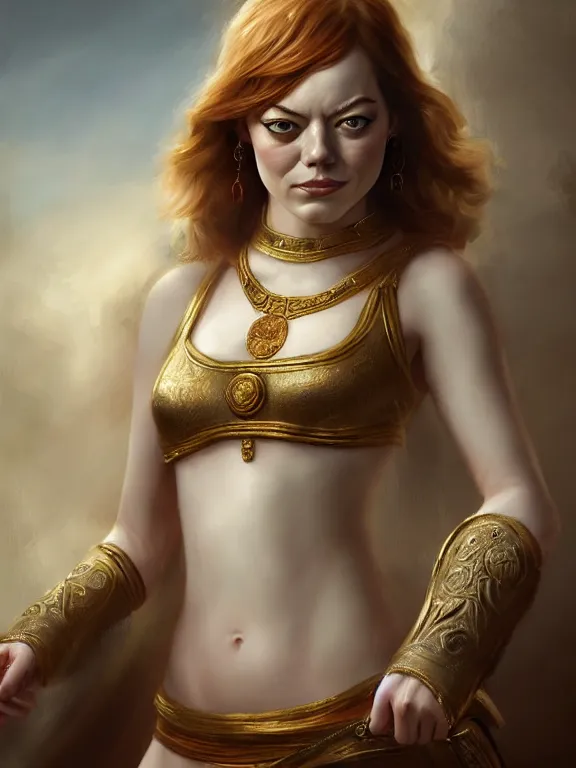 Image similar to emma stone as a greek era noble, digital painting, extremely detailed, 4 k, intricate, brush strokes, mark arian, artgerm, bastien lecouffe - deharme