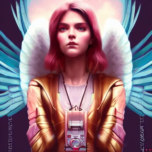 Image similar to Lofi Cyberpunk Angel portrait Pixar style by Tristan Eaton Stanley Artgerm and Tom Bagshaw