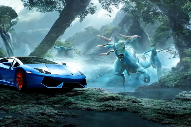 Prompt: A cinematic film still of a Lamborghini in the movie Avatar.