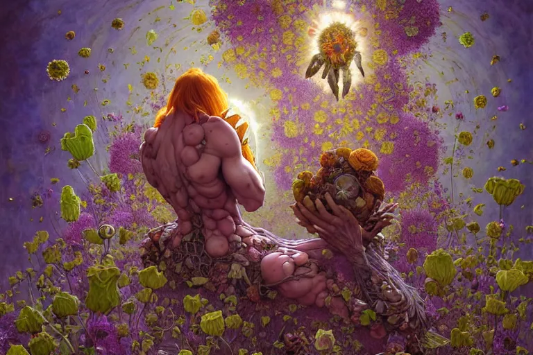 Image similar to the platonic ideal of flowers, rotting, insects and praying of cletus kasady carnage thanos dementor wild hunt doctor manhattan chtulu mandelbulb mandala ponyo spirited away davinci heavy rain, d & d, fantasy, ego death, decay, dmt, psilocybin, art by artgerm and greg rutkowski and alphonse mucha