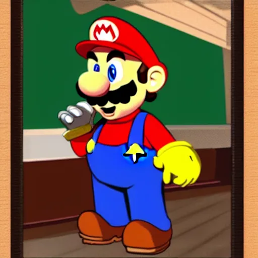 Prompt: super mario in a bar smoking a cigar with bloodshot eyes