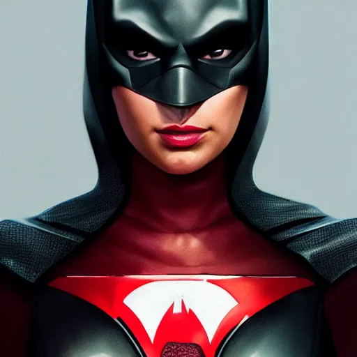 Image similar to a close up face of Gal Gadot as Batwoman by Greg Rutkowski, Sung Choi, Mitchell Mohrhauser, Maciej Kuciara, Johnson Ting, Maxim Verehin, Peter Konig, Zack Snyder, 8k photorealistic, cinematic lighting, HD, high details, dramatic, trending on artstation,