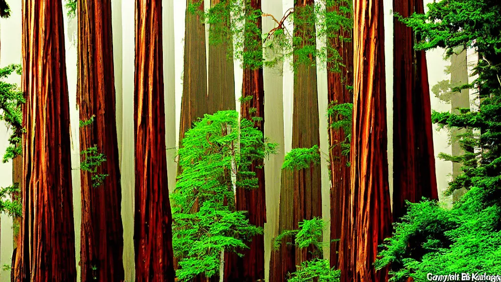 Prompt: San Francisco intertwined with Redwoods; by Klaus Bürgle; Location: San Francisco, California;