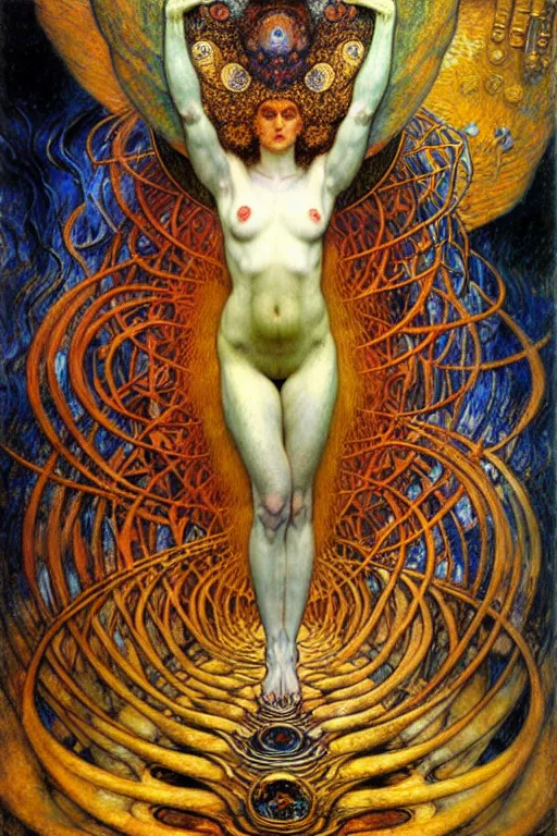 Image similar to Divine Chaos Engine by Karol Bak, Jean Delville, William Blake, Gustav Klimt, and Vincent Van Gogh, symbolist, visionary