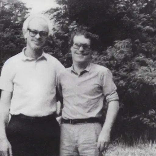 Image similar to a photograph of Neil Sloan standing with Paul erdos