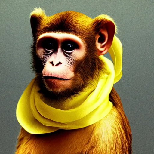 Image similar to Monkey wearing a silk scarf, dramatic lighting, still from a 90s movie