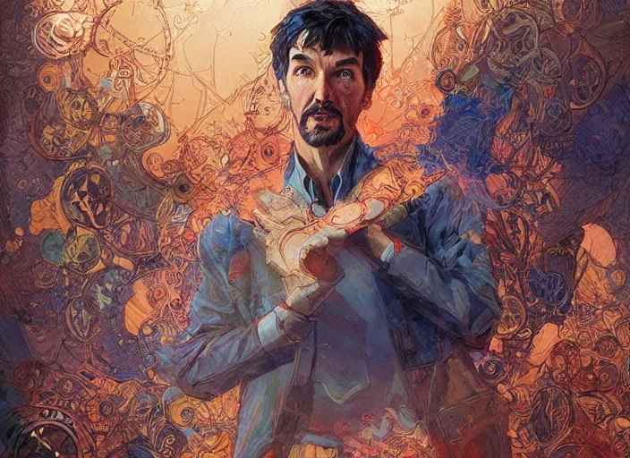 Prompt: a highly detailed radiant portrait of stephen strange, james gurney, james jean