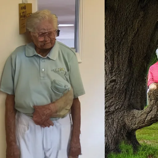 Prompt: an oak tree growing out of a person in a nursing home