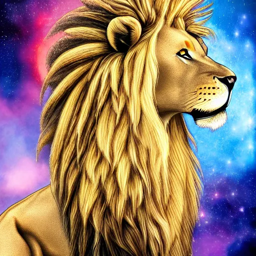 Prompt: a very high ultrarealistic hyper detailed photo of an futuristic lion humanoid with dreadlocks in the cosmos