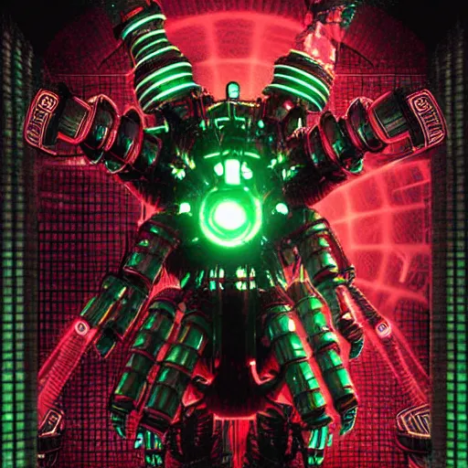 Image similar to Shodan from System Shock as Atlas from Bioshock, digital art