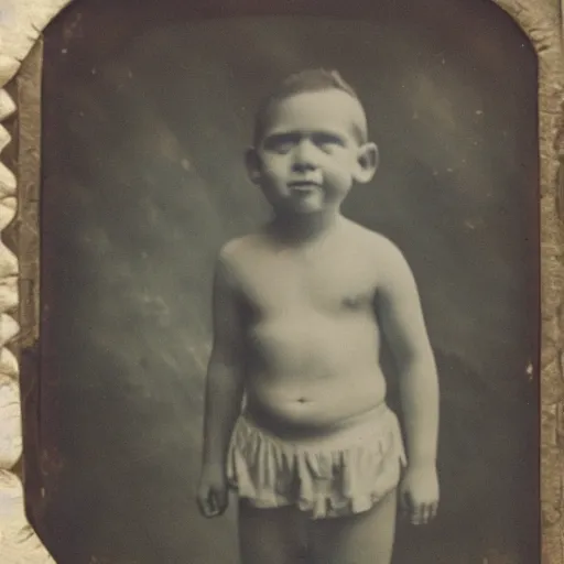 Prompt: tintype photo, swimming deep underwater, kid with huge alien