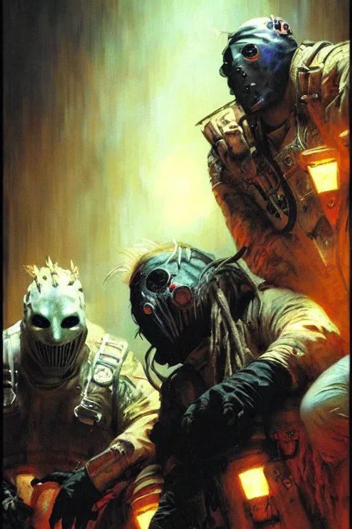 Image similar to slipknot band portrait dnd, painting by gaston bussiere, craig mullins, greg rutkowski, yoji shinkawa