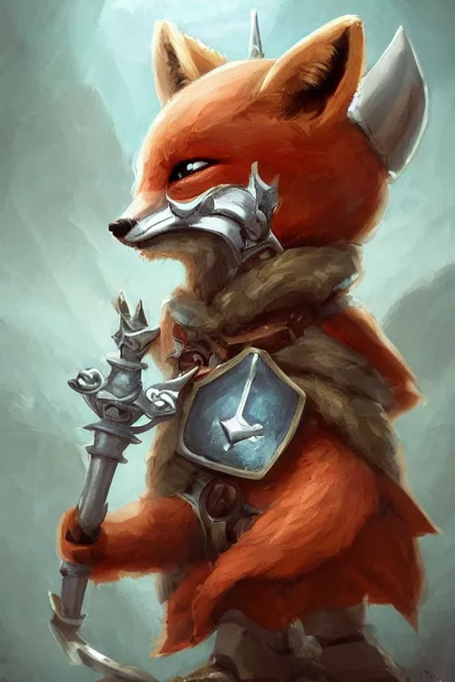 Image similar to cute little anthropomorphic foxy knight wearing a cape and a crown, tiny, small, miniature fox, baby animal, short, pale blue armor, cute and adorable, pretty, beautiful, DnD character art portrait, matte fantasy painting, DeviantArt Artstation, by Jason Felix by Steve Argyle by Tyler Jacobson by Peter Mohrbacher, cinematic lighting