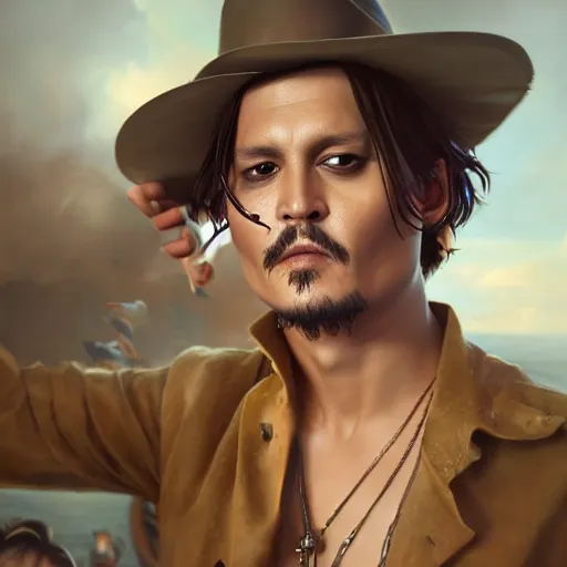 Prompt: johnny depp swimming in a giant bowl of chip dip, ultra high detailed, oil painting, greg rutkowski, charlie bowater, yuumei, yanjun cheng, unreal 5, daz, hyperrealistic, octane render, rpg portrait, dynamic lighting