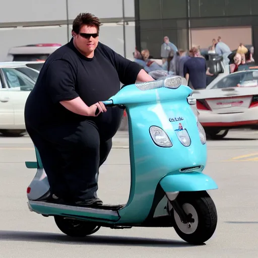 Prompt: morbidly obese tom cruise in a walmart scooter, walmart greeter, very fat