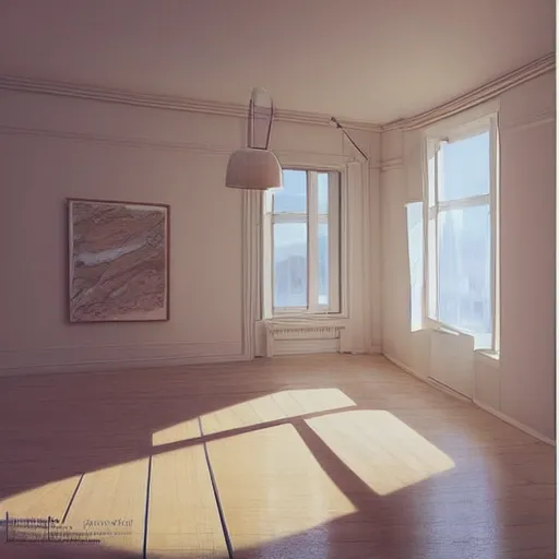 Image similar to cream - colored studio, vanilla - colored lighting, soft golden light, marble room, marble slabs, bare room, empty room, studio room, art room, window to night time, night time, warm lighting inside, art by artgerm