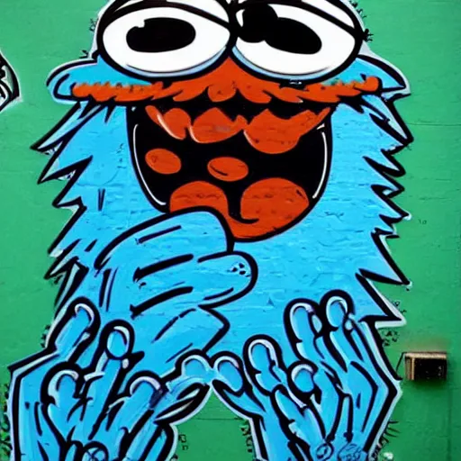 Prompt: cookie monster in the style of amazing graffiti art
