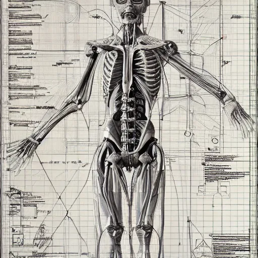 Image similar to detailed and intricate design of a full body of human anatomy, 3 d design, great finesse organic hyper detailed, engineering blueprints, technical drawings, calculus, stained paper, hyperrealistic, ultra detailed, 4 k, octane render, unreal engine