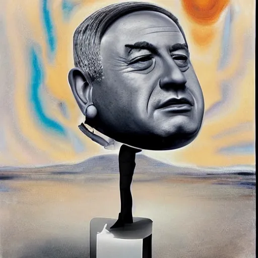 Image similar to a portrait of benjamin netanyahu melting, by salvador dali