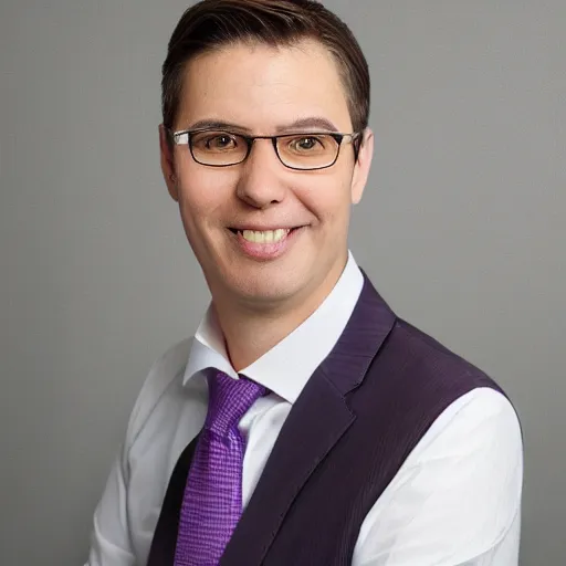 Prompt: augustus aloysius corporate portrait, senior sales marketing acquisitions ceo executive vp, purple green color scheme, professional studio lighting, hyperreal detailed lifelike facial features, corporate portraiture photographed by james robinson