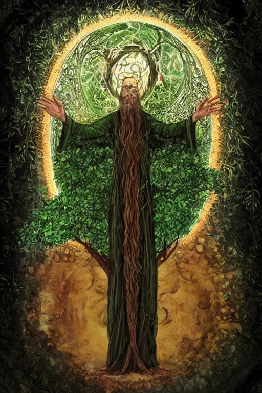 Image similar to gnostic kabbalist druid - merging with - the tree of life