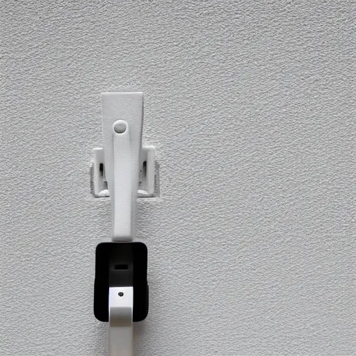 Prompt: a photograph of an object on a white wall with a lever sticking out to the side, unconscious design