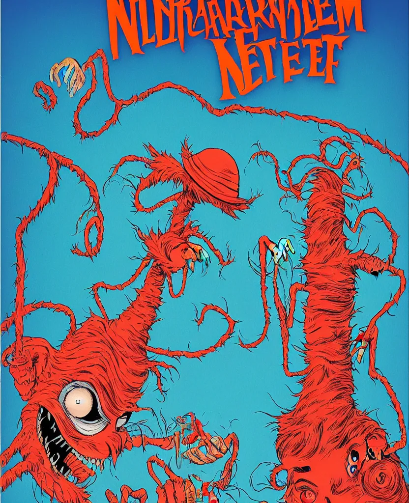 Image similar to childrens book cover for Nightmare on Elm street by Dr Seuss, dr. Seuss art, childrens book, illustration, detailed