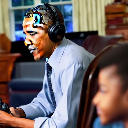 Prompt: barack obama playing video games