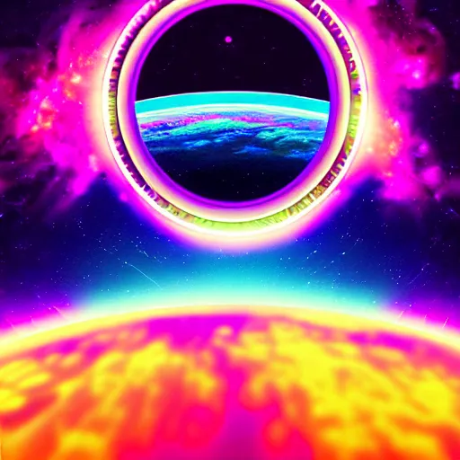 Image similar to a window to space in a synthwave style, digital art