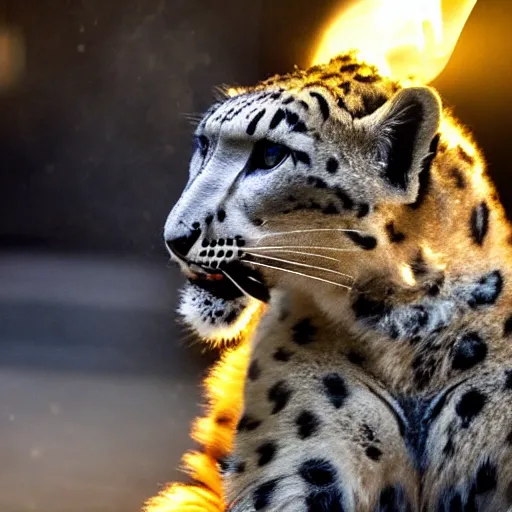 Image similar to Snow leopard smoking a cigar in the club, award winning photo