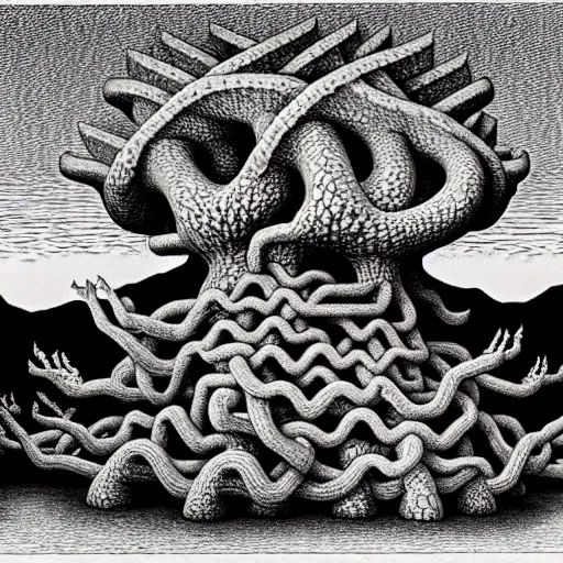 Prompt: gravemind by M.C. Escher and Studio Ghibli