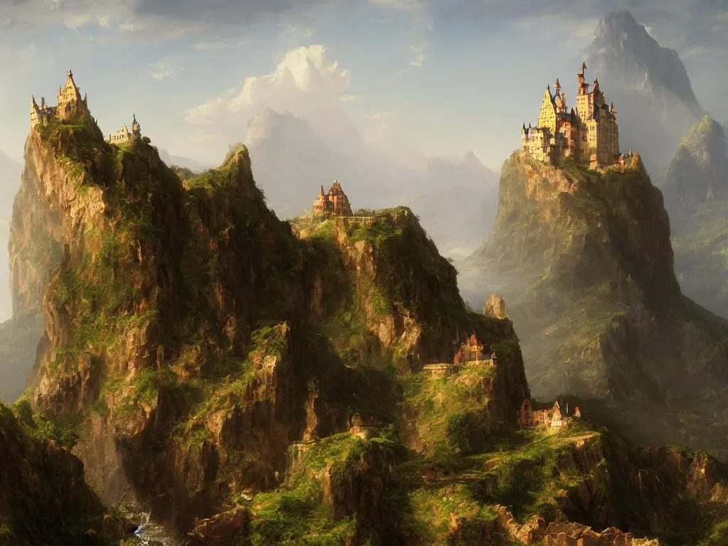 Prompt: a german castle on the cliff, by thomas cole, trending on artstation