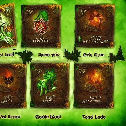 Image similar to green leaves shield, tree roots on the shield, shield made of leaves, epic fantasy style, card game artwork