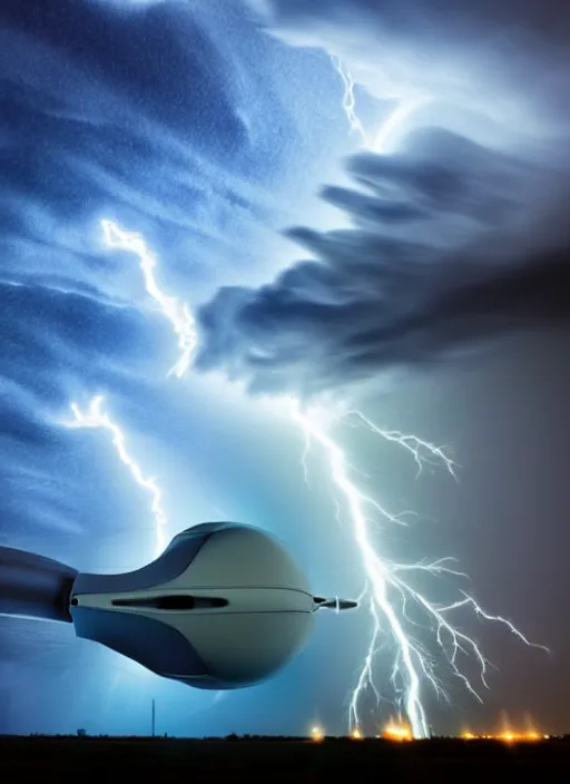 Prompt: spaceship made of electric storm and storm clouds