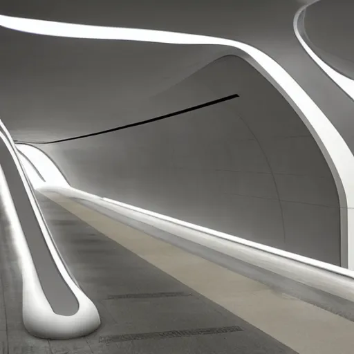 Image similar to a subway platform designed by zaha hadid