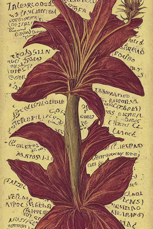 Image similar to scan of the flower petals of an old cursed herbarium by tim white, infographic, textbook, marginalia, cursed, alien, plant specimens, hortorium, scientific study