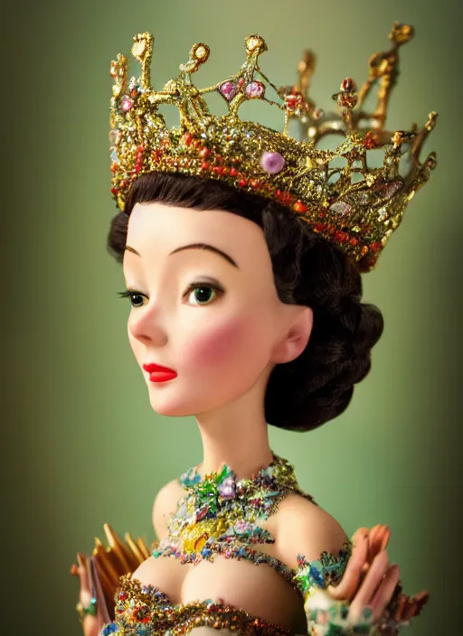 Image similar to closeup face profile portrait of tin toy vivien leigh as a fairytale princess wearing a crown eating cakes, bikini, depth of field, zeiss lens, detailed, symmetrical, centered, fashion photoshoot, by nicoletta ceccoli, mark ryden, lostfish, breathtaking, 8 k resolution, extremely detailed, beautiful, establishing shot, artistic, hyperrealistic, octane render